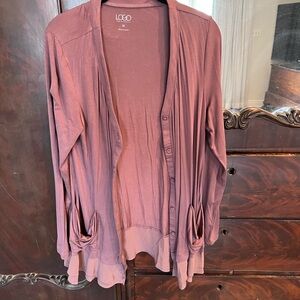 LOGO by Lori Goldstein Dusty Mauve Layered Button Cardigan